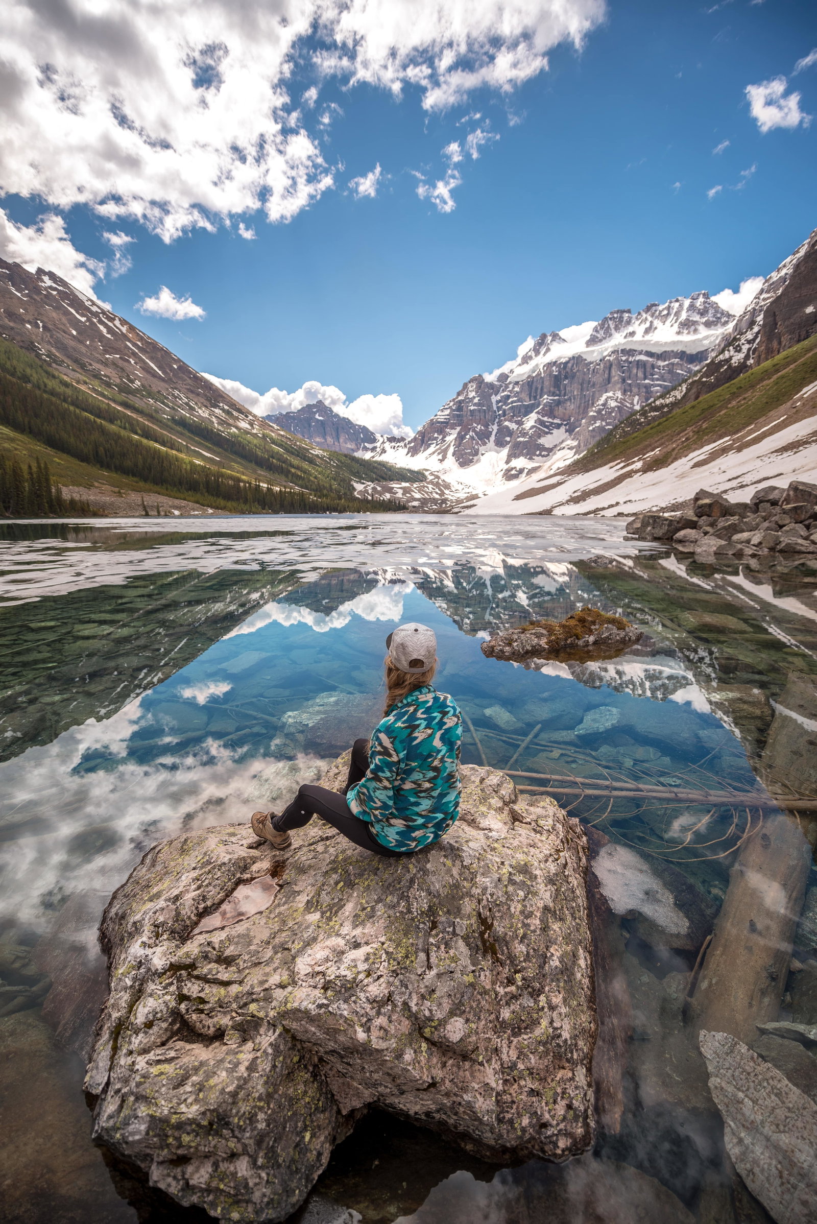 Consolation Lakes Trail - A model posing for a photo at Consolation Lakes in Banff National Park.