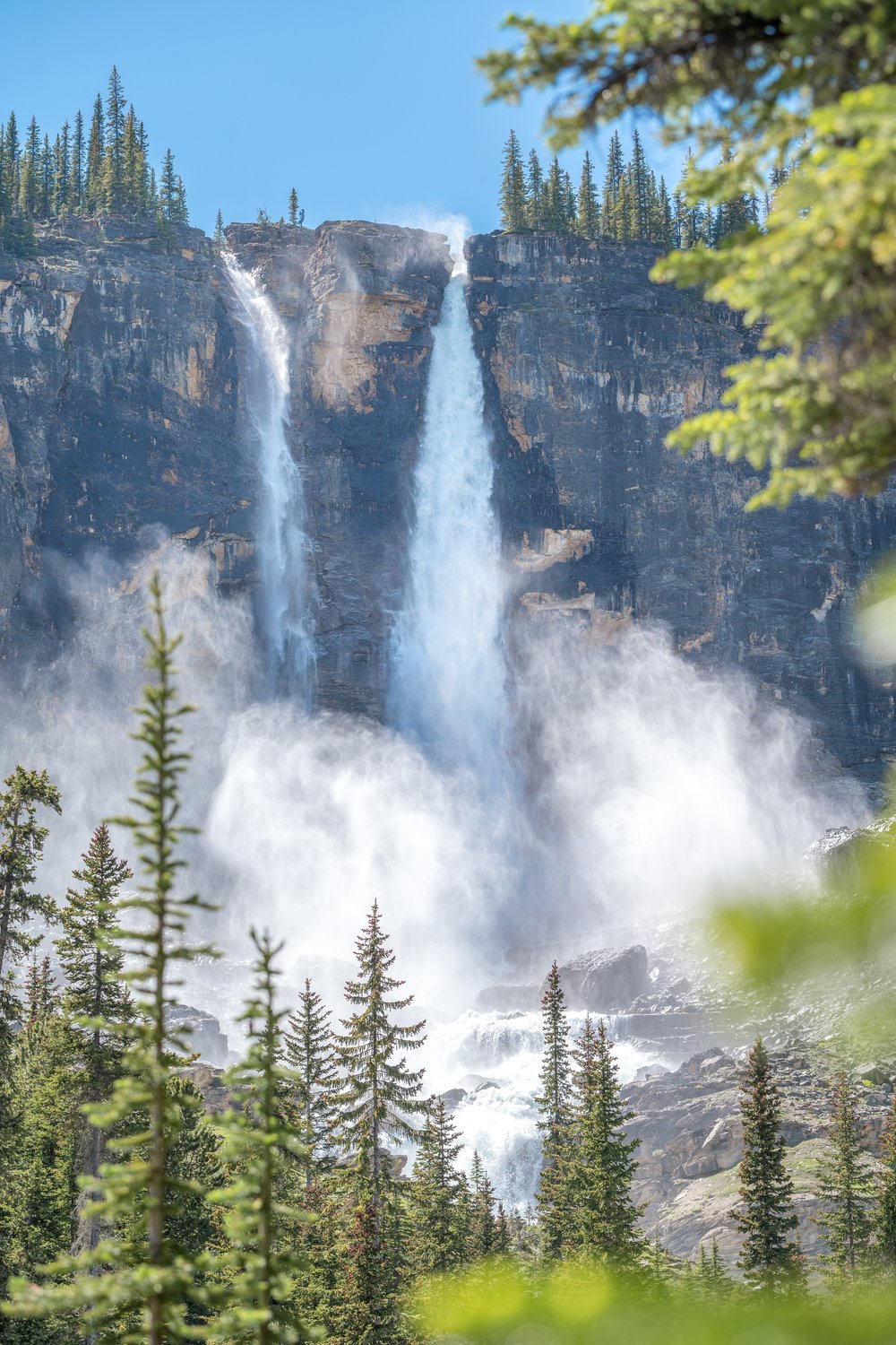 Tall waterfall in the mountains