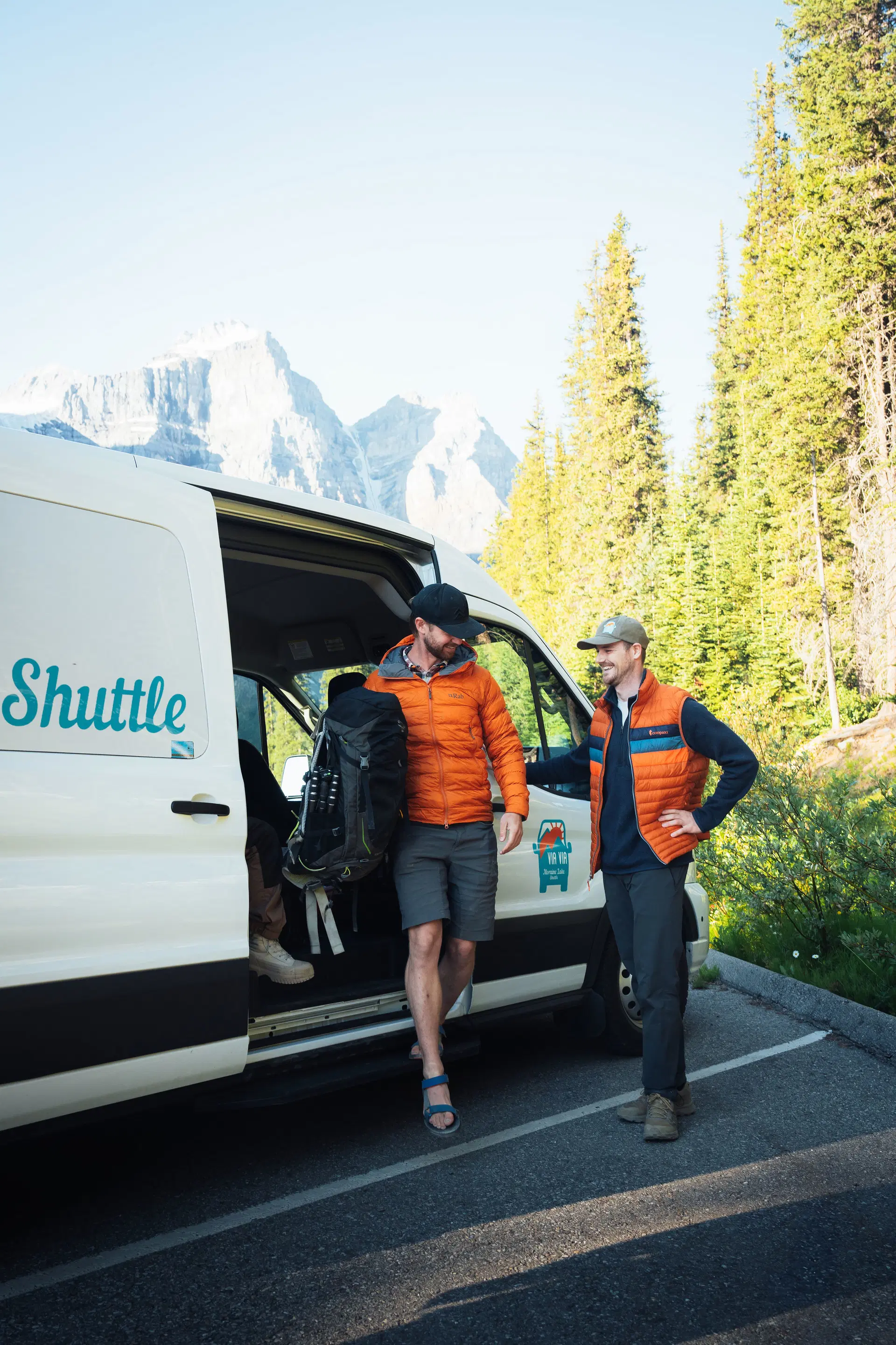 Owner of Via Via, Nathan, dropping off a guest at Moraine Lake in Banff National Park.