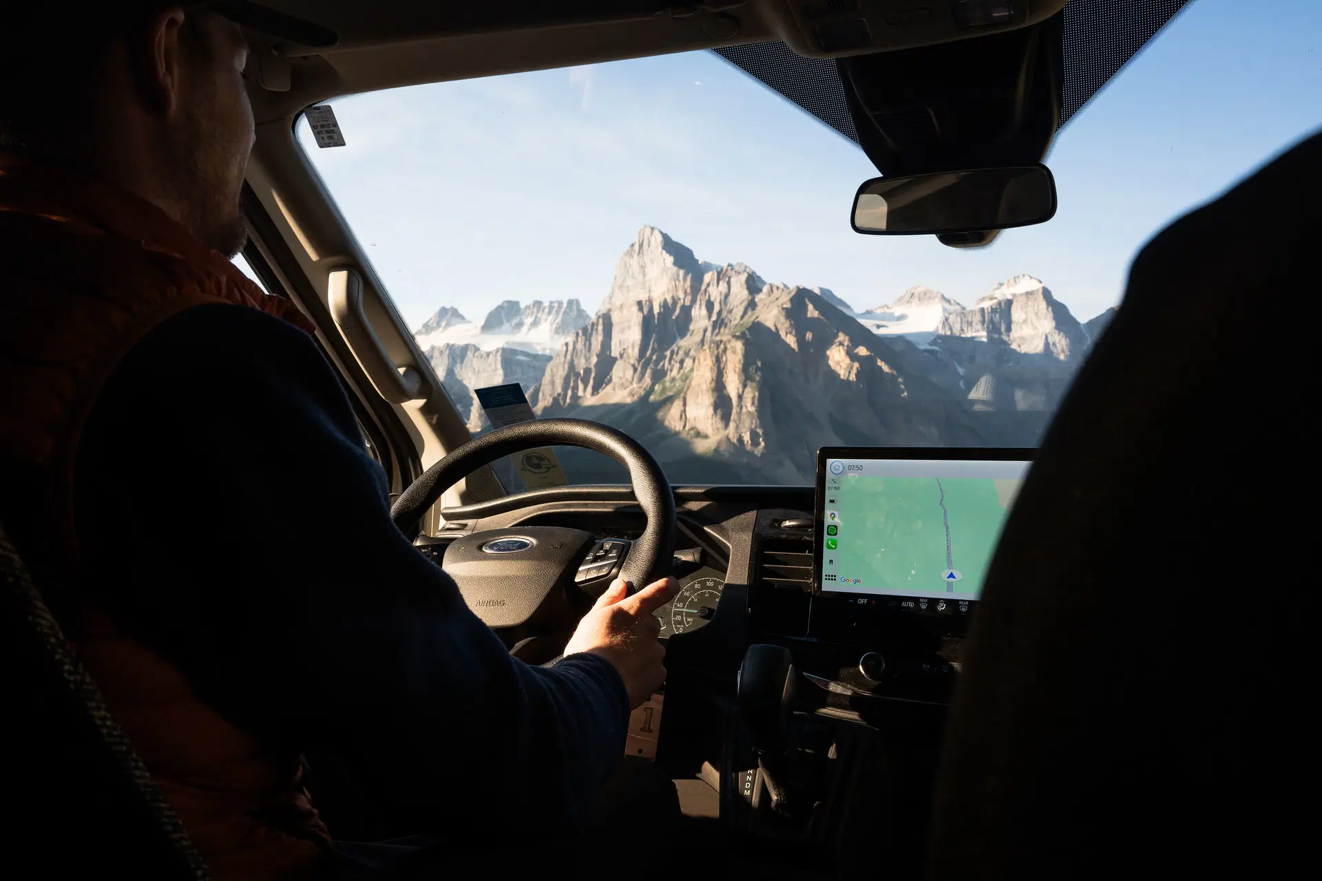 View from of Moraine Lake Road from the Via Via shuttle.